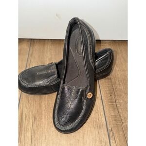 Clarks Bendables Black Leather Loafer Flats Women Size 9.5 Comfort Slip On Shoes